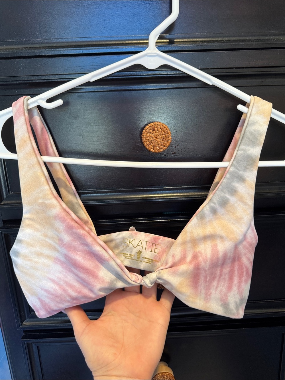 Skatie Pastel Tie-Dye Knot-Front Bralette in Pink & Cream